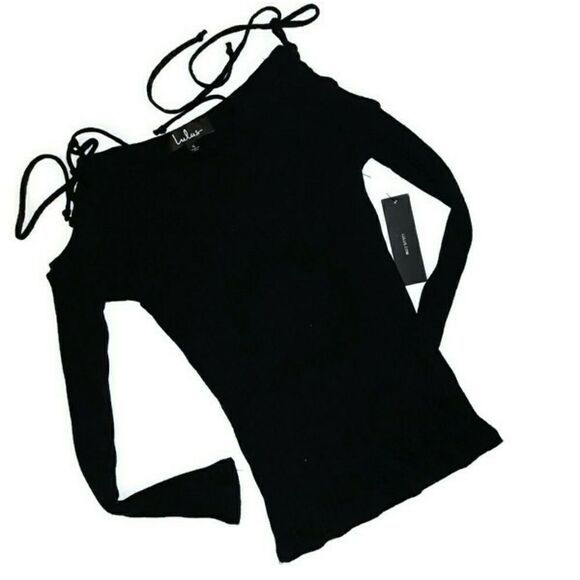 LULUS Black Ribbed Long Sleeve | NWT | Cold Shoulder | 3 for $25 Sale - Picture 1 of 6
